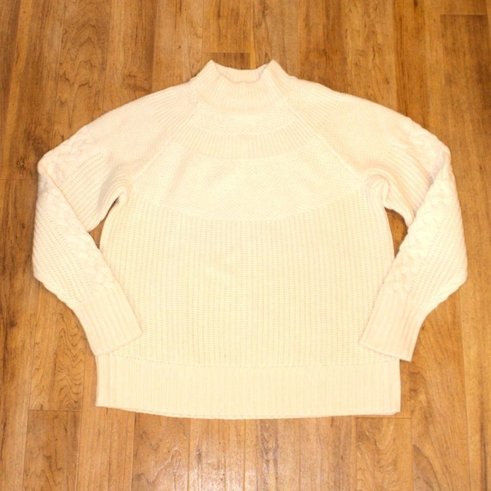 Haven Well Within Sweater Womens XL Cream NEW Mock Neck Cable Knit Wool Cashmere